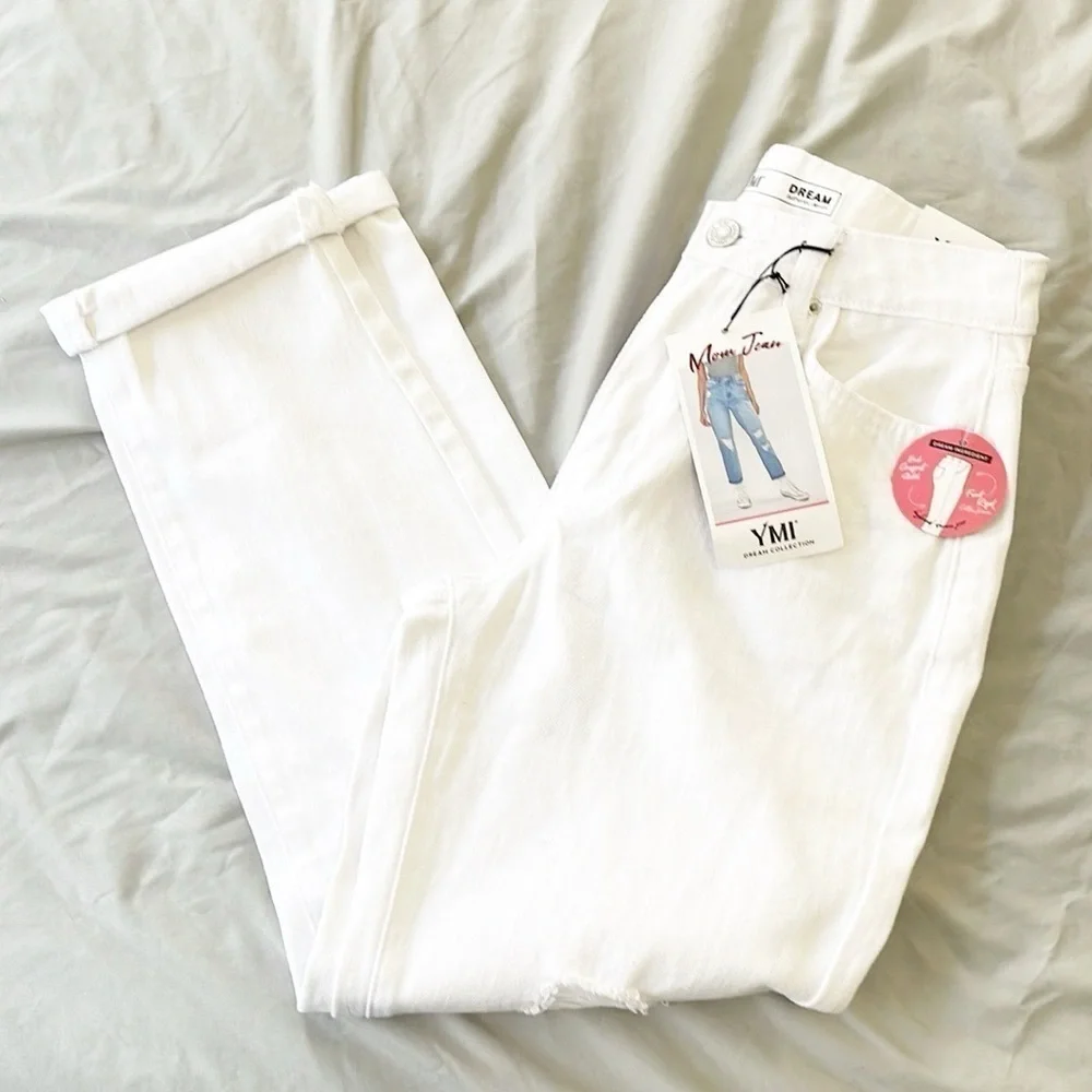 NEW YMI white distressed Mom Jean